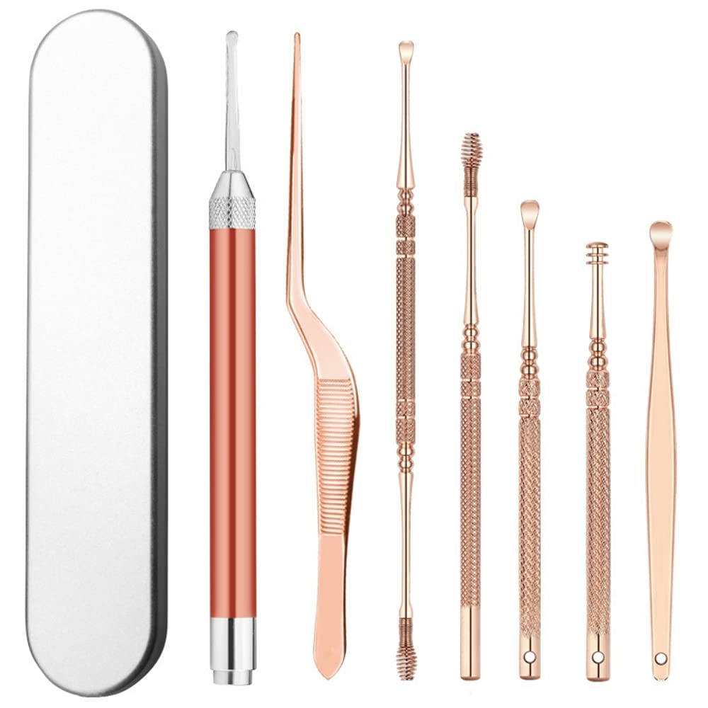 MAYCREATE 7pcs LED Ear Wax Pickers Stainless Steel Earpick Wax Remover Curette Ear Pick Cleaner Ear Cleaner Spoon Care Ear Clean Tool MAYCREATE 7pcs LED Ear Wax Pickers Stainless Steel Earpick Wax Remover Curette Ear Pick Cleaner Ear Cleaner Spoon Care Ear Clean Tool